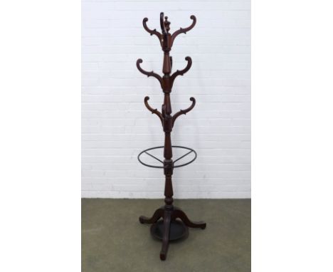 Mahogany hat, coat and stick/ umbrella stand, 45 x 172cm.