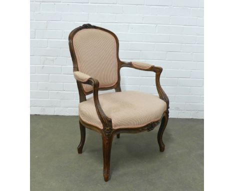 Upholstered fauteuil open armchair, 62 x 86cm.
