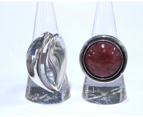 Karl Erik Palmberg vintage silver and rhodochrosite ring for Alton of Sweden, signed and with date marks for 1973, together w