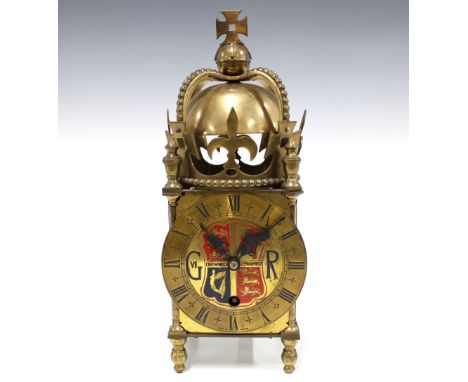 Rare Royal Coronation brass lantern clock, originally designed in 1936 for the Coronation of Edward VIII but altered after hi