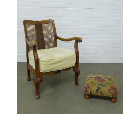 Bergere open armchair together with footstool, 61 x 81cm. (2)