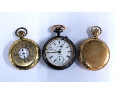 Waltham gold plated full hunter pocket watch, case numbered 747971, Thos Russel &amp; Son gold plated half hunter pocket watc