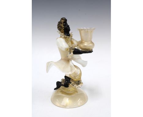Murano Salviati style figural glass candlestick, 22cm