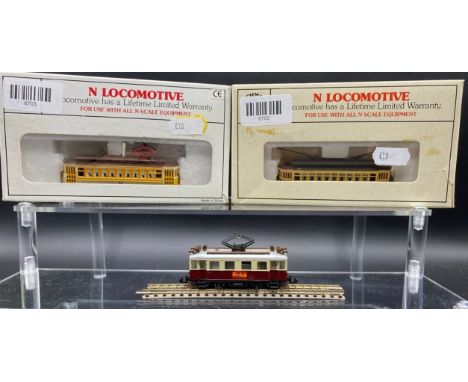 Two Bachmann N Gauge Trolleys and Arnold Tram, tested Runners(300g)Bachmann 51-610-26 Brill Trolley Market Street w/lightsBac