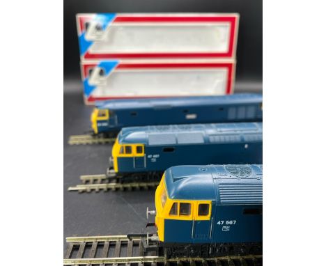 Three Lima Boxed Diesel/Electric Locomotives Tested Runners(1400g)Lima 205259 Class 47 Co-Co 'Red Star' in BR blue #47567  Li