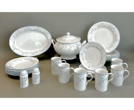 A Kirsty Jane China part dinner service for six place settings - black printed factory marks, decorated with blue bell flower