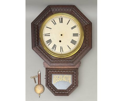 An American E. Ingraham Co. 'Regulator' drop dial wall clock - with octagonal moulded oak case with gilt 'Regulator' letterin