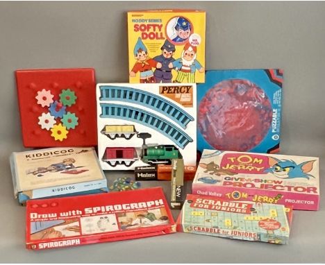 A collection of vintage toys and games - 1960s-70s, including a Meccano clockwork 'Percy the Small Engine' plastic train set 