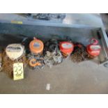 LOT OF CHAIN HOISTS (4), 1 T. cap., assorted