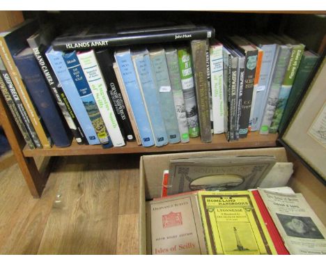 A collection of books about The Isles of Scilly and related subjects, together with a box containing a quantity of guides, ma