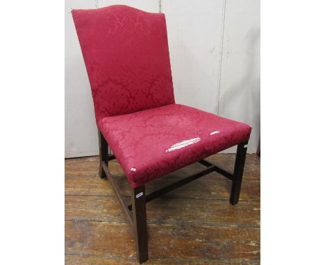 A mid-Georgian period side chair of simple form with square cut supports and rails, upholstered seat and back panel 