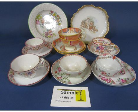 A quantity of late 18th and early 19th century tea bowls and saucers, many of the Newhall type, including floral examples, ch