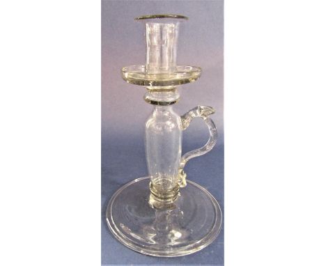 A good quality antique glass chamber stick, 18cm high 