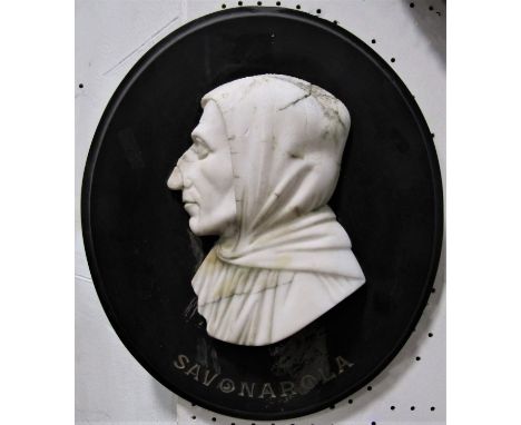 Good quality Grand Tour marble bust carving of a gentleman in a hooded cloak, on white marble on an oval marble plaque base i