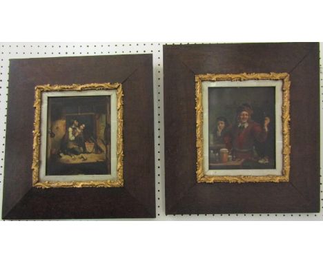 19th century continental school - Two interior scenes,  one of a pair of lovers in a carpenters workshop, the other of two fi
