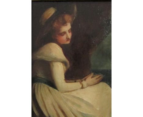 Three quarter length portrait of Lady Hamilton as Ariadne after George Romney, oil on board, no signature visible but with in