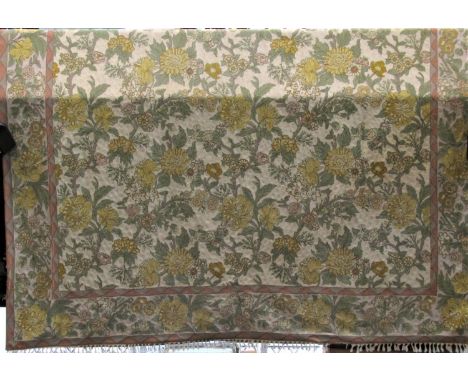 Good quality country house carpet size crewel work panel decorated with various yellow flowers in the Arts &amp; Crafts manne