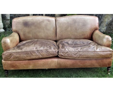 Good George Smith 'Howard' leather sofa in a light tan colourway raised on turned supports, 185 cm wide 