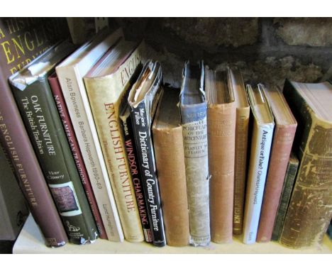 A collection of miscellaneous books about English furniture and related subjects and including a publication entitled Designs