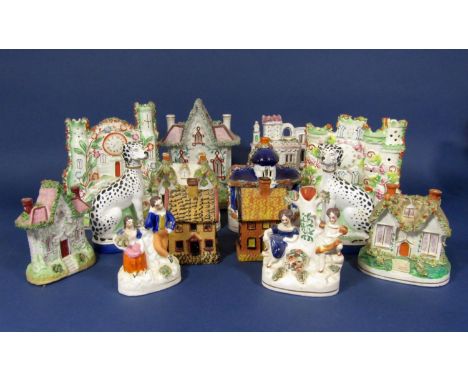 A collection of 19th century Staffordshire buildings including cottages, pair of castles, etc, together with two further pott