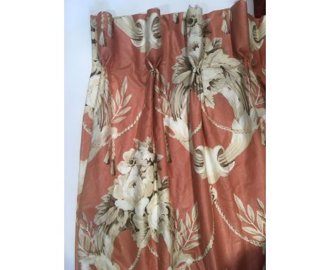 1 pair curtains in floral chintz fabric by Colefax &amp; Fowler, lined and interlined with goblet pleat heading. Length 210cm