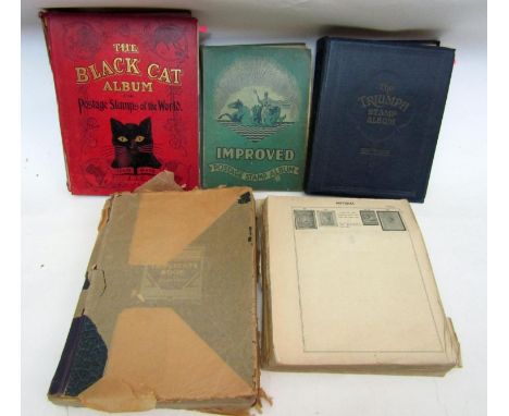 Five albums of GB, Commonwealth and worldwide stamps including the Triumph, the Black Cat stamp album, Mint and used from QV 