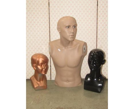 A male head and part torso shop window mannequin together with two others (3) 