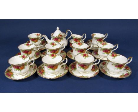 A collection of Royal Albert Old Country Roses pattern teawares comprising teapot, milk jug, sugar bowl, ten cups, ten saucer