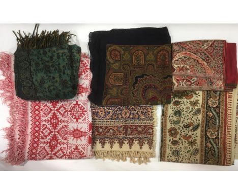 Mixed textile collection including and Indian block printed cloth 3.4x2.7m, 'Ascot' wool scarf, Iranian printed panel 150x 15