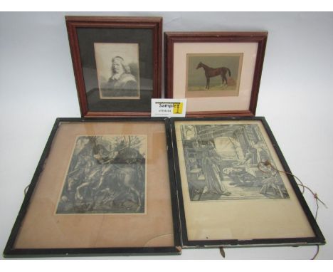 18th century black and white etching - Half length portrait of a man in the manner of Rembrandt, with initials top right TW, 