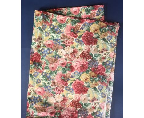 3 pairs short curtains in a cottage floral print by Arthur Sanderson, lined with pencil pleat heading. 2 pairs are length 105
