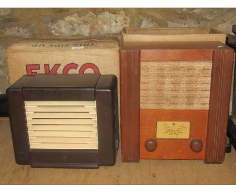 An AC mains model war time civilian radio receiver together with an Ekco bakelite cased extension speaker type ES31 (both wit