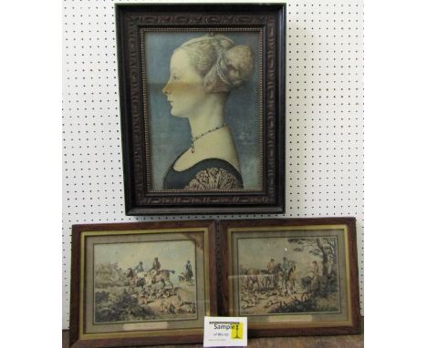 A collection of six early 19th century coloured engravings of hunting subjects (set of four and a pair) 18.5 x 25 cm approxim