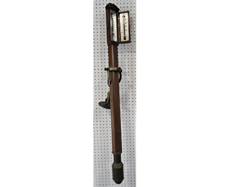 Contemporary antique style mahogany ships barometer with brass wall pivot, enclosed barometer and thermometer, 90cm high 