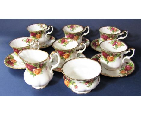 A collection of Royal Albert old country roses pattern coffeewares comprising six coffee cups, six saucers, cream jug and sug