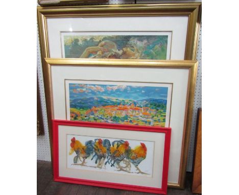 John Holt (Contemporary British school) - Signed coloured limited edition print of an extensive continental landscape with vi
