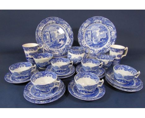 A collection of Copeland Spode blue and white printed Italian pattern wares comprising 6 dinner plates, milk jug, pair of mug