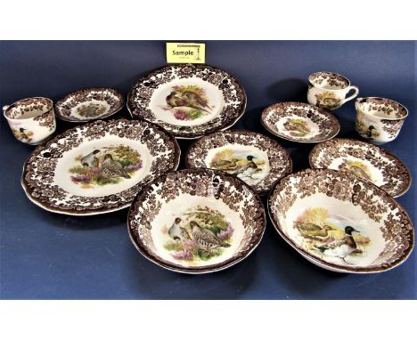 A collection of Royal Worcester Palissy Game Bird series wares comprising six dinner plates, six dessert of soup bowls, six c