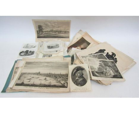 A collection of 18, 19th century and other black and white engravings including a number of views of Westminster including th