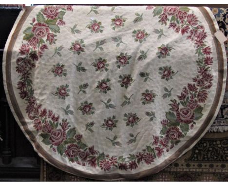 A circular Kashmir crewel work rug/panel with various roses upon a cream ground, 177 cm diameter 