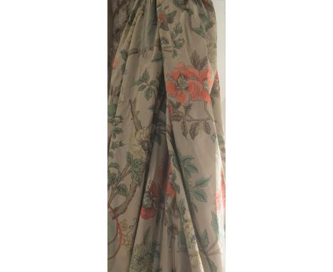1 pair of full length curtains in 'Paradise Bird' fabric by GP &amp; J Baker, lined with pencil pleat heading length 2.32m an