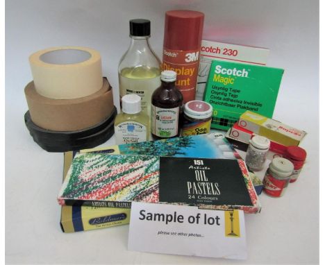 Quantity of good artists materials, ink, turpentine, enamel, acrylic, etc (2 boxes) 