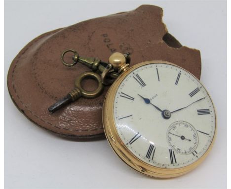 Good quality 18ct single fusee pocket watch by JW Smith of King William Street London, number 19432, the enamel dial with Rom
