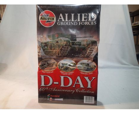 Airfix 1/72 scale 60th anniversary D. Day Allied Ground Forces, three kit set, M3 half track, Bren Gun carrier, and Churchill