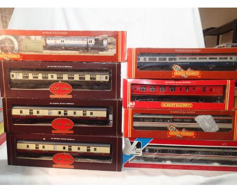 Eight OO gauge coaches, various makes, BR on Modern Image livery, includes TPO (coach only), mostly excellent condition, boxe