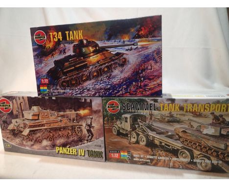 Three Airfix 1/72 and 1/76 scale military related kits, as new, storage wear to boxes. UK P&amp;P Group 1 (£16+VAT for the fi