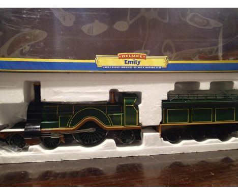 G scale Bachmann Emily single wheeler, excellent condition, no keeper plates on tender centre axle/wheels, box with wear. UK 
