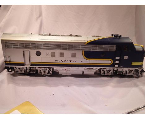 G scale L.G.B 20577 Santa Fe FA7 unit, BO-BO diesel, blue silver, with sound and lights, missing one screen wiper, very good 