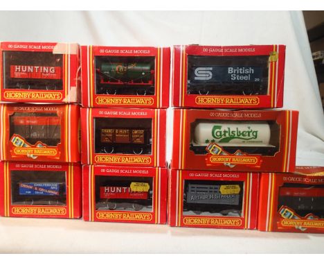 OO gauge, ten Hornby wagons, mostly excellent condition, boxes are fair to good. UK P&amp;P Group 1 (£16+VAT for the first lo