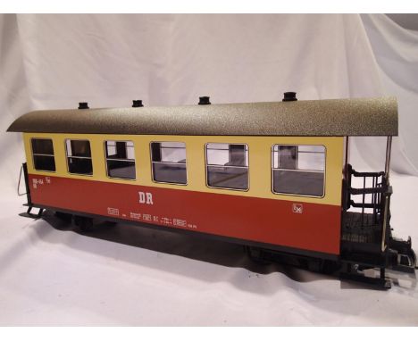 G scale L.G.B 30730, red/cream bogie passenger coach, DR, excellent condition. UK P&amp;P Group 2 (£20+VAT for the first lot 